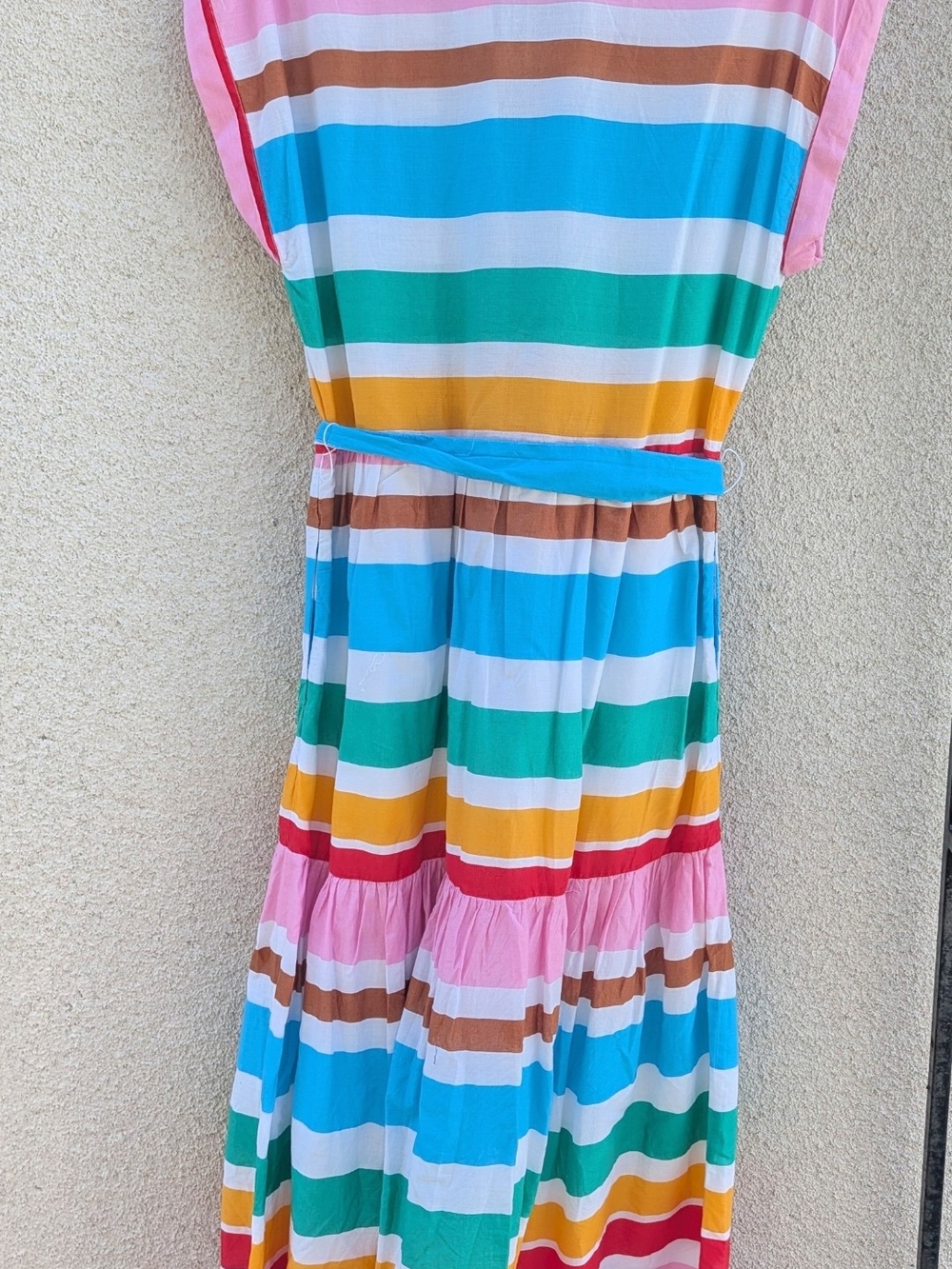J. Crew Factory Bright Multicolor Striped Shirt Maxi Dress with Tie Belt Midi 6 - Picture 3 of 3